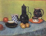 Vincent Van Gogh Still life Blue Enamel Coffeepot Earthenware and Fruit (nn04) oil on canvas